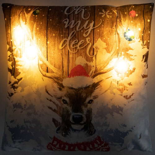 Świąteczna poduszka świecąca z diodami LED Jeleń, 39 x 39 cm