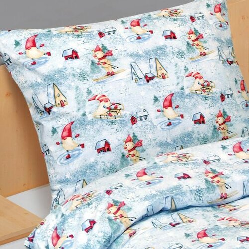 Bellatex Świąteczna pościel bawełniana Krasnal na łyżwach, 140 x 200 cm, 70 x 90 cm