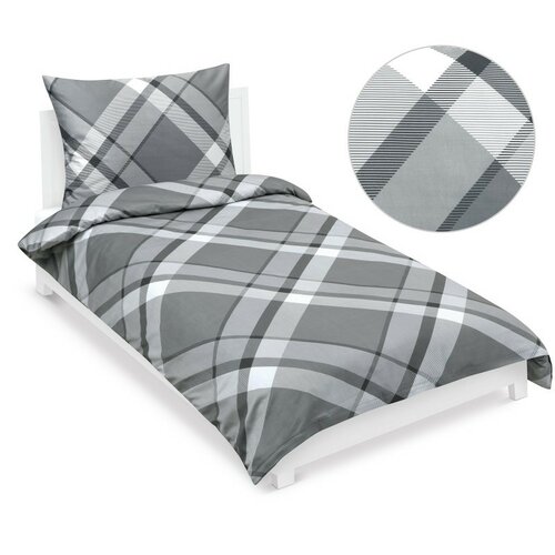 Bellatex Сатинова постільна білизна Кaro сіра, 140x 220 см, 70 x 90 см