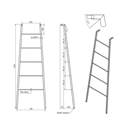SAPHO SE104 Sega uscător de prosoape 55 x 170 x 7cm, negru mat