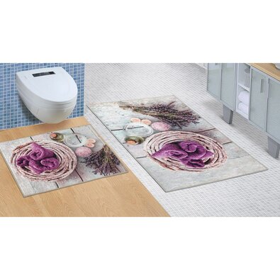 Bellatex Badezimmermattenset ohne Ausschnitte Lavendel 3D, 60 x 100 cm, 60 x 50 cm