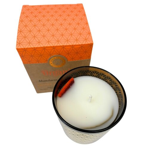 Organska kadilna sveča Mandarin &amp; Bay Leaf 200g v steklenem kozarcu z zlato folijo
