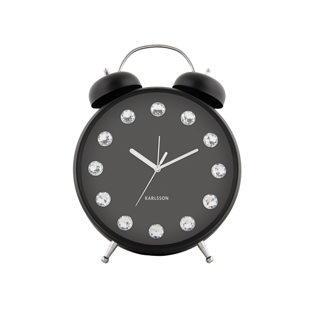 Karlsson 6019BK dizajnové stolové hodiny/budíkčierne, priemer 30 cm
