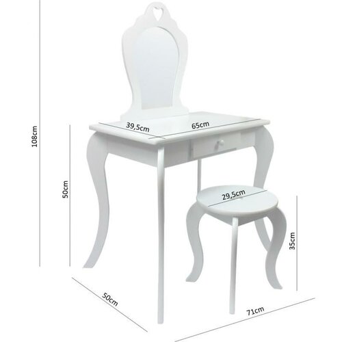 Kinderschminktisch mit Sicherheitsspiegel Elza, 71 x 50 x 108 cm