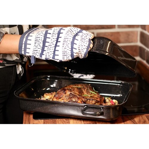 Belis Emaillierter Doppelbräter mit Rippen und seitlichen Griffen, 40 cm