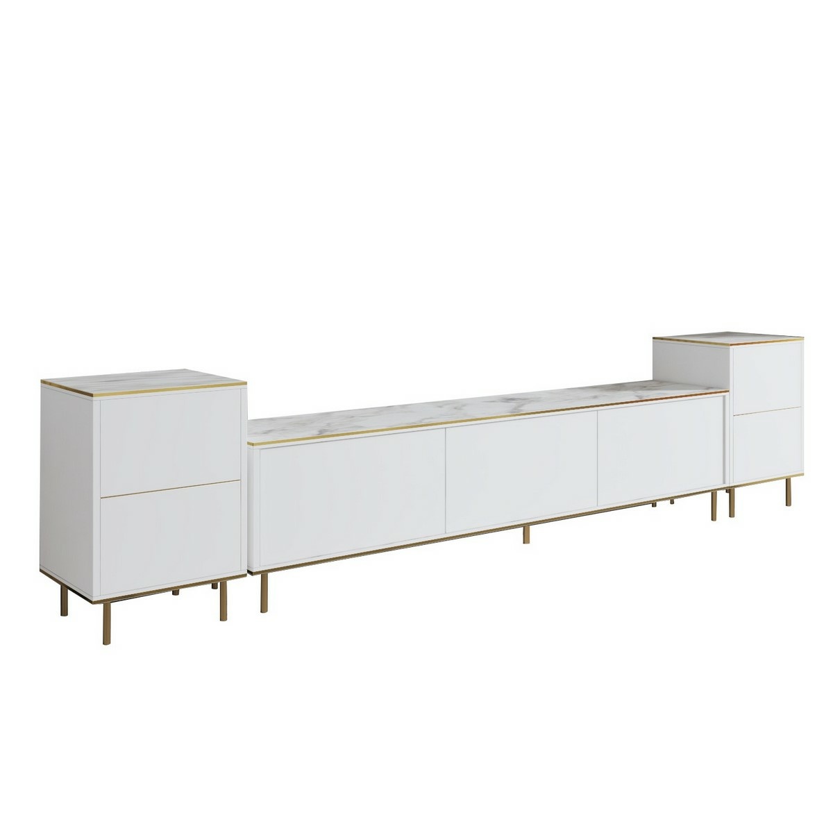 Televízny stolík so skrinkami Imej White Marble and Gold