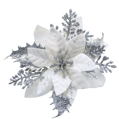 Božična dekoracija Poinsettia s srebrnim stojalom,komplet 6 kosov