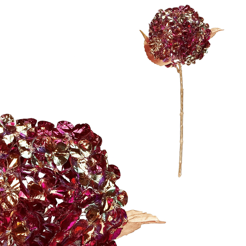 Hortensie artificială tăiată, cu auriu, floareviolet-aurie, 60 cm