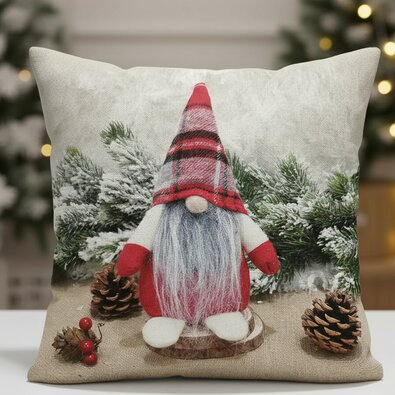 Vianočná obliečka na vankúš Škriatok červená 3D, 40 x 40 cm