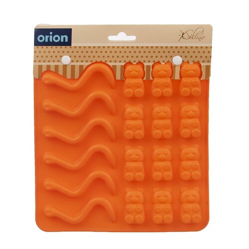 Orion Silikonform GUMMIBÄRCHEN/WÜRME 19 x 19 x 1 cm, orange