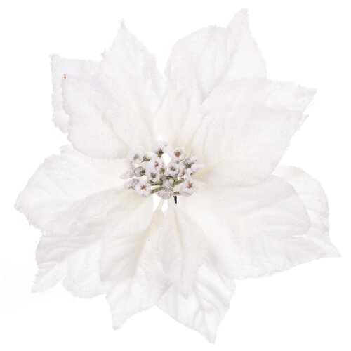 Poinsettia cu clips, alb, 22 x 8 x 22 cm