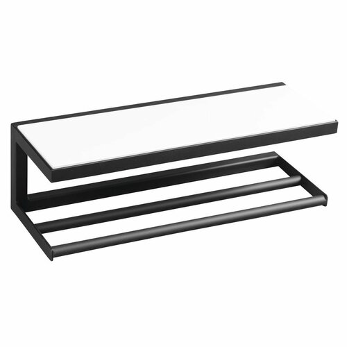 SAPHO Ska401 Ska Wandregal 45 x 14 x 16 cm, schwarz matt mit weißer MDF-Platte