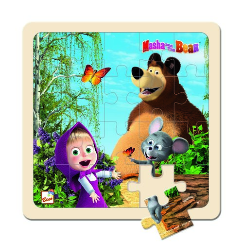 Puzzle Bino Masha și ursul, cu șoricel, 20 x 20 cm