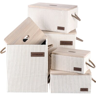 Autronic Set of 5 fabric storage boxes, cream
