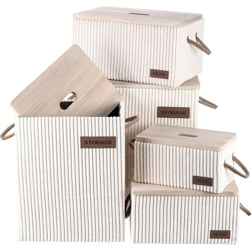 Autronic Set of 5 fabric storage boxes, cream