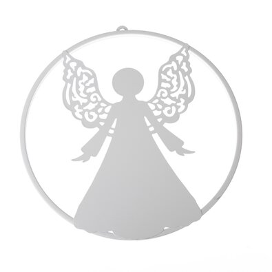 Metalowa dekoracja świąteczna na ścianę anioł Galadriel biały, 38 x 39,5 cm