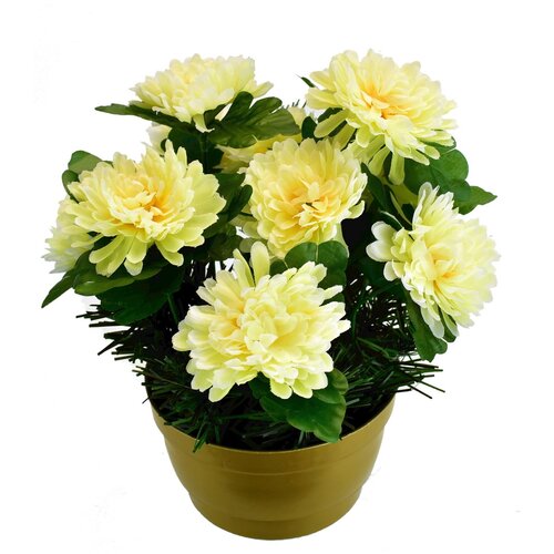 Umělá květina Chryzantéma v květináči, krémová, 22 x 23 cm