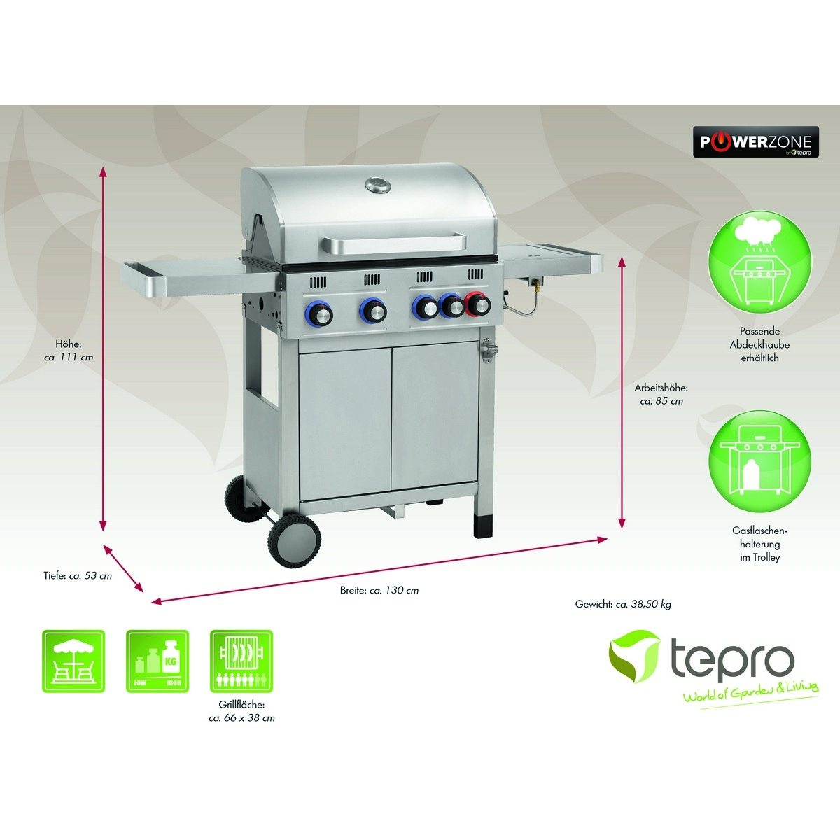 Tepro 3188 Plynový gril Wellington 4, 4 hořáky, 139 x 52 x 111 cm - thumb (9)