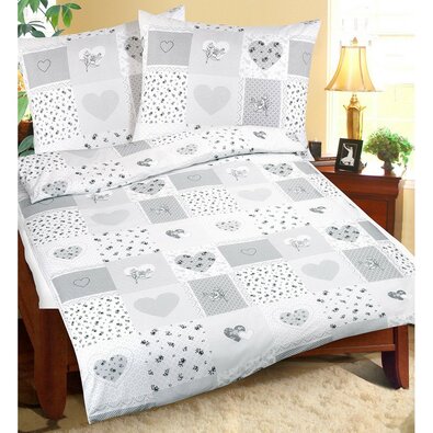 Bellaex Pościel bawełniana Serce parchwork, 140 x 200 cm, 70 x 90 cm