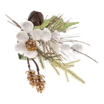 Ramură decorativă de Crăciun, cu conuri aurii, 24 cm