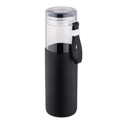 Altom Glaswasserflasche in Silikonhülle 500 ml, schwarz