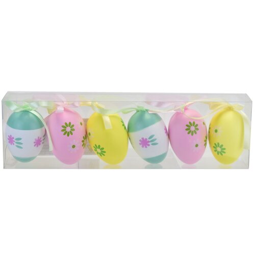 Set of hand-painted eggs with ribbon, 6 pcs,flowers