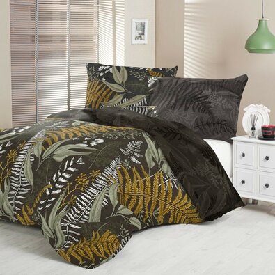 Kvalitex Saténové obliečky Luxury Collection Papradie hnedá, 140 x 200 cm, 70 x 90 cm