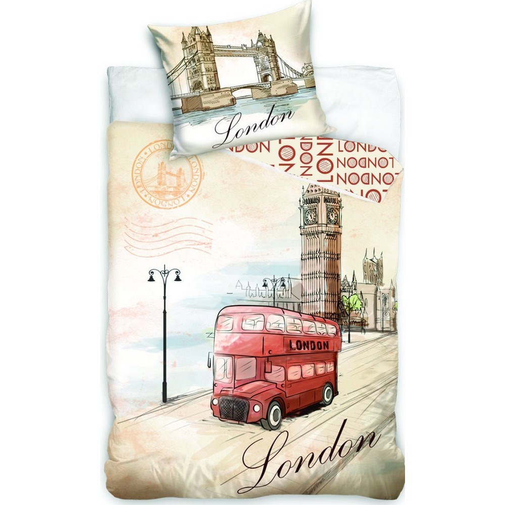 Jerry Fabrics Bavlněné povlečení London bus, 140 x 200 cm, 70 x 90 cm
