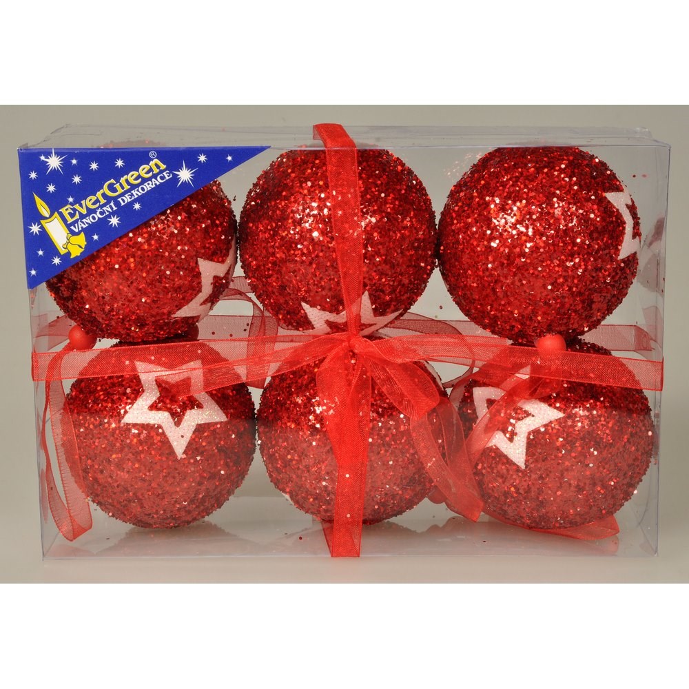 Vianočné gule Stars červená, 6 ks