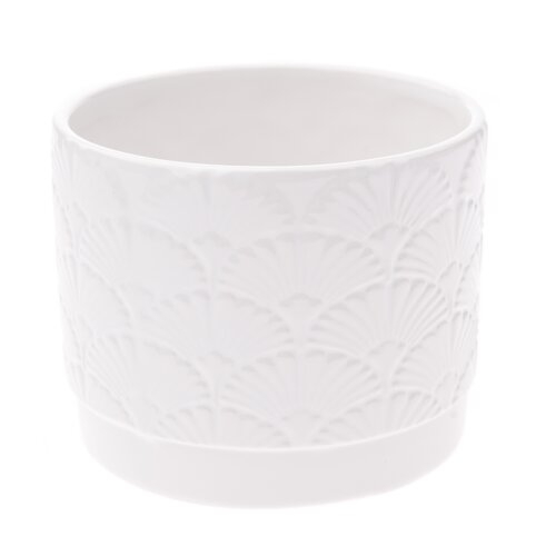 Ceramiczna osłonka na doniczkę Shells, biały, 11,8 x 9,8 x 9 cm