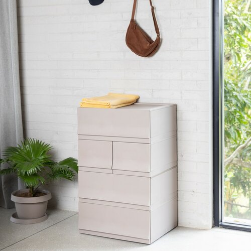 Modulare Aufbewahrungsbox Wave twin Wood mit Rollen, 54,6 x 43,4 x 22 cm