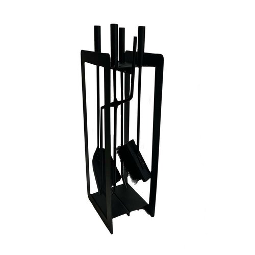 Kandallószerszám-készlet 60 cm, 4 részes,állvánnyal, fekete, fém