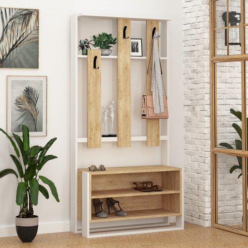 Nástěnný věšák s botníkem Chester White and Oak