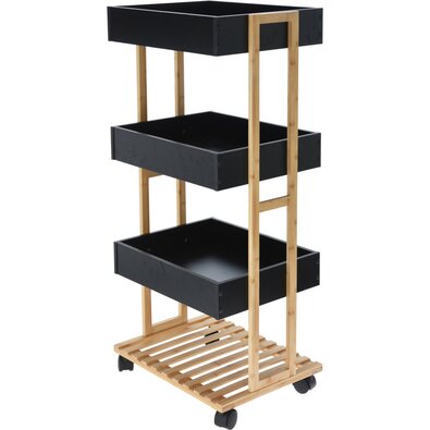 Shranjevalna polica na kolesih Bamboo, črna, 40 x87,5 x 30 cm