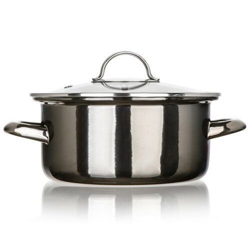 Banquet Emajlirani lonec METALLIC Black 20 cm, 2l, s pokrovom