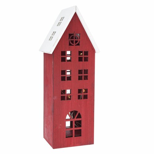 Božična lesena LED dekoracija Light house rdeča,11,7 x 21 x 9,8 cm