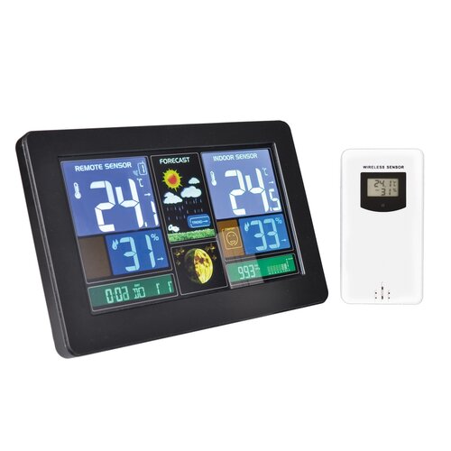 Solight TE81 Wetterstation mit extra großem  Farb-LCD-Display, Schwarz