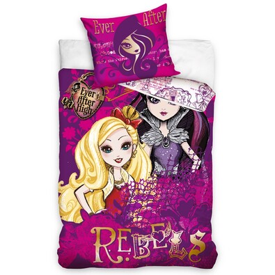 Dziecięca bawełniana pościel Ever After High fioletowa, 140 x 200 cm, 70 x 90 cm