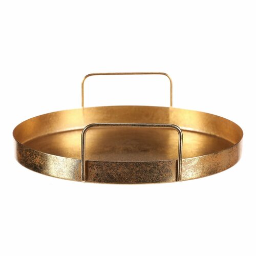 Metalowy talerz z uchwytami, średnica 25 cm,okrągły, złoty