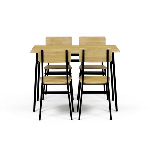 Esszimmergarnitur Industrial mit 4 Stühlen, 110 x 70 x 76 cm, Wildeiche