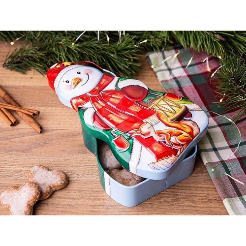 Altom Cutie de tablă pentru biscuiți și turtădulce Snowman 23 x 13 cm