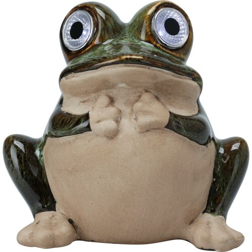 Béka napelemes kerti dekoráció, porcelán, 11 x 6,6 x 13,5 cm