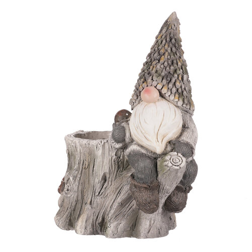 Übertopf, Gartendekoration Baumstumpf mit Zwerg, 38 x 46 x 23 cm, MgO