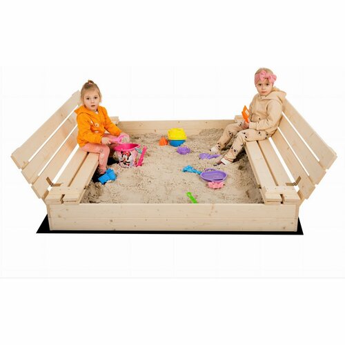 Sand Tropic Drevené pieskovisko s lavičkami, 150 x 137 cm, prírodné