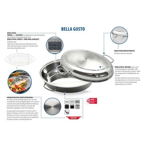 Elo 99938 Tavă de copt cu capac și grătar Bella Gusto 38 x 27,5 cm