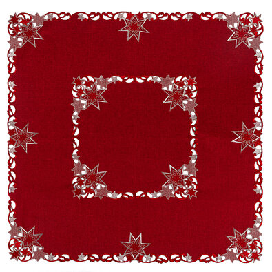 Vianočný vyšívaný obrus Hviezdy červená, 85 x 85 cm