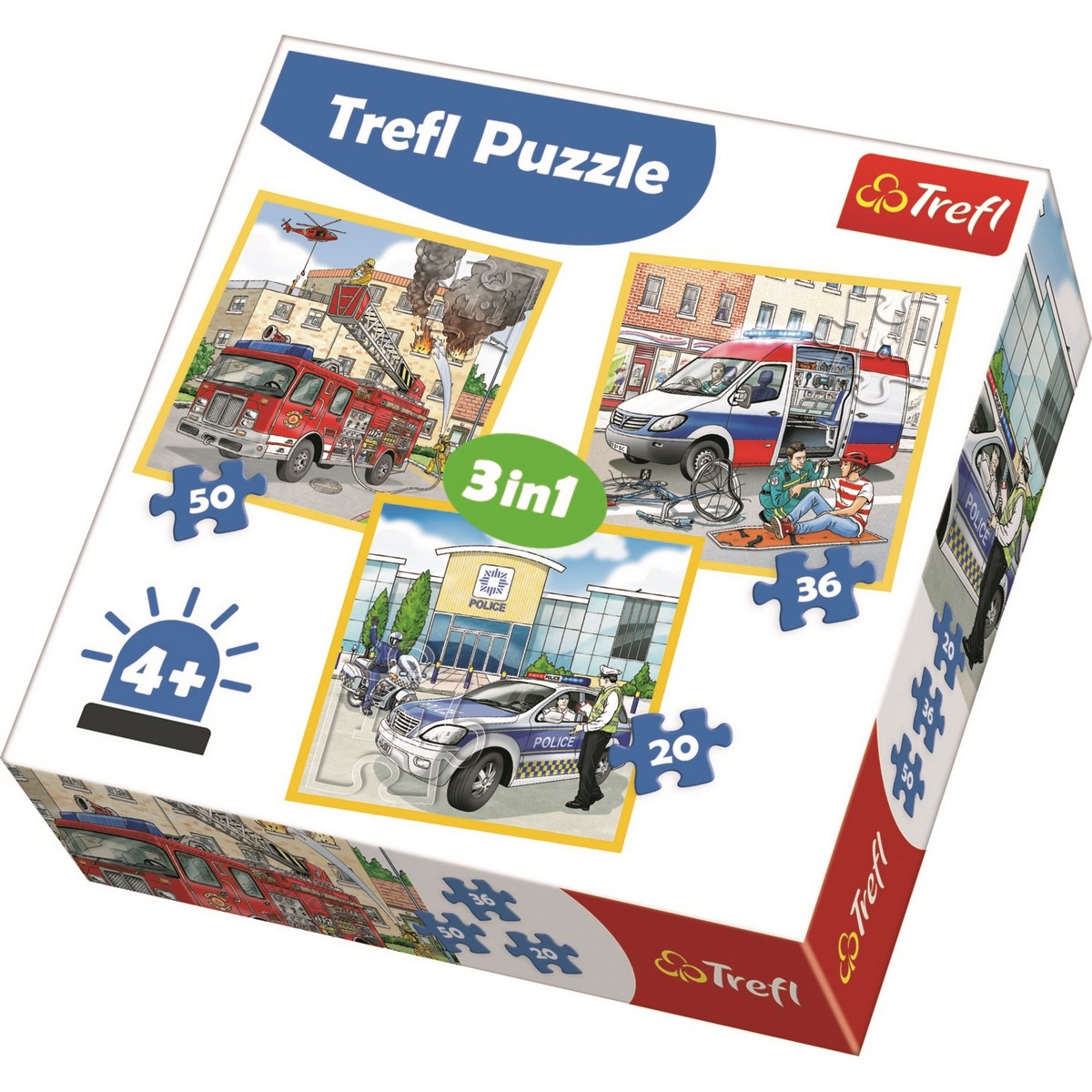 Puzzle TREFL Policie záchranáři a hasiči 3v1 20,36,50 dílků
