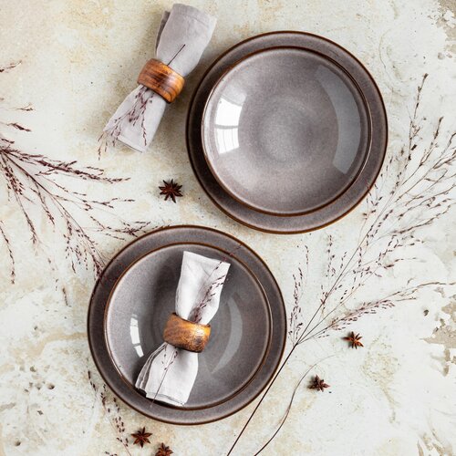 Mäser Set mit flachen und tiefen Tellern, 8 Stück SMOKY'S – braun