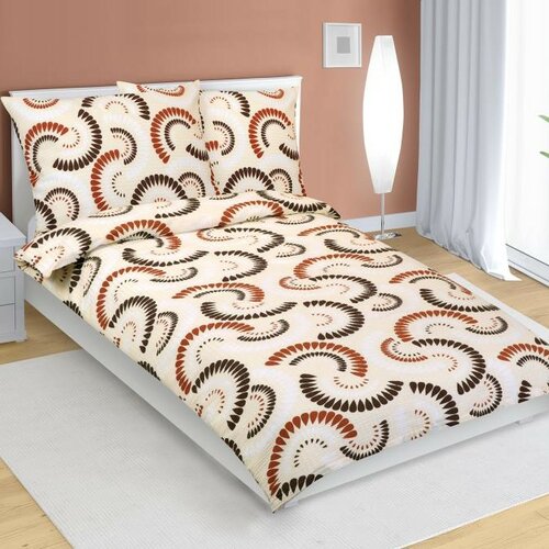 Bellatex Krepp-Bettwäsche Fächer Braun, Beige, 140 x 200 cm, 70 x 90 cm