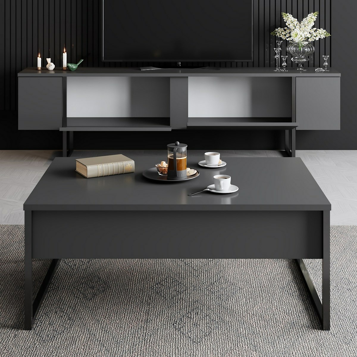 Televízny stolík Luxe Anthracite and Black